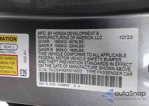 2024 Acura Integra A-Spec Technology from USA, damaged, VIN 19UDE4H62RA016003